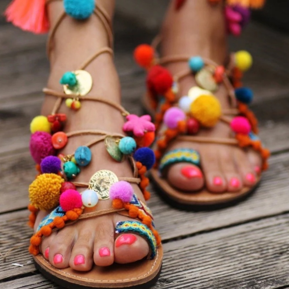 Anthropologie Elina Linardaki Penny Lane Gladiator Sandals Flats - Picture 2 of 5